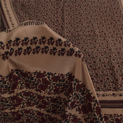 Sanskriti Vintage Sarees Dark Red Pure Crepe Silk Printed Sari 5+yd Craft Sustainable Fabric