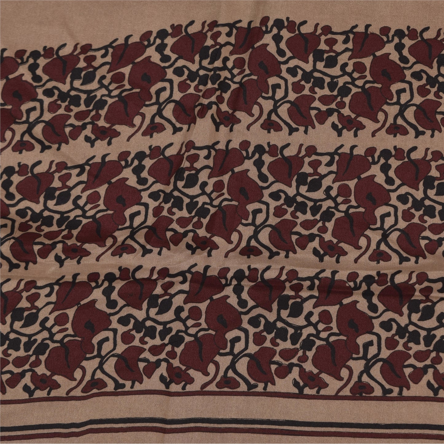 Sanskriti Vintage Sarees Dark Red Pure Crepe Silk Printed Sari 5+yd Craft Sustainable Fabric