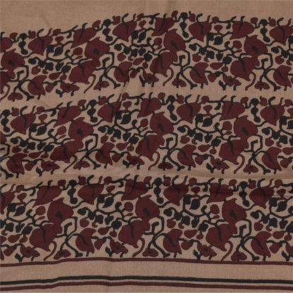 Sanskriti Vintage Sarees Dark Red Pure Crepe Silk Printed Sari 5+yd Craft Sustainable Fabric