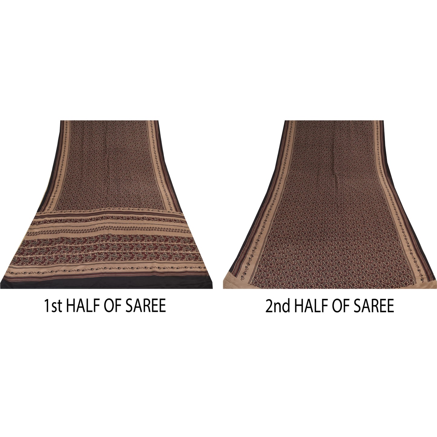 Sanskriti Vintage Sarees Dark Red Pure Crepe Silk Printed Sari 5+yd Craft Sustainable Fabric