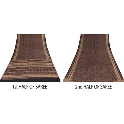 Sanskriti Vintage Sarees Dark Red Pure Crepe Silk Printed Sari 5+yd Craft Sustainable Fabric