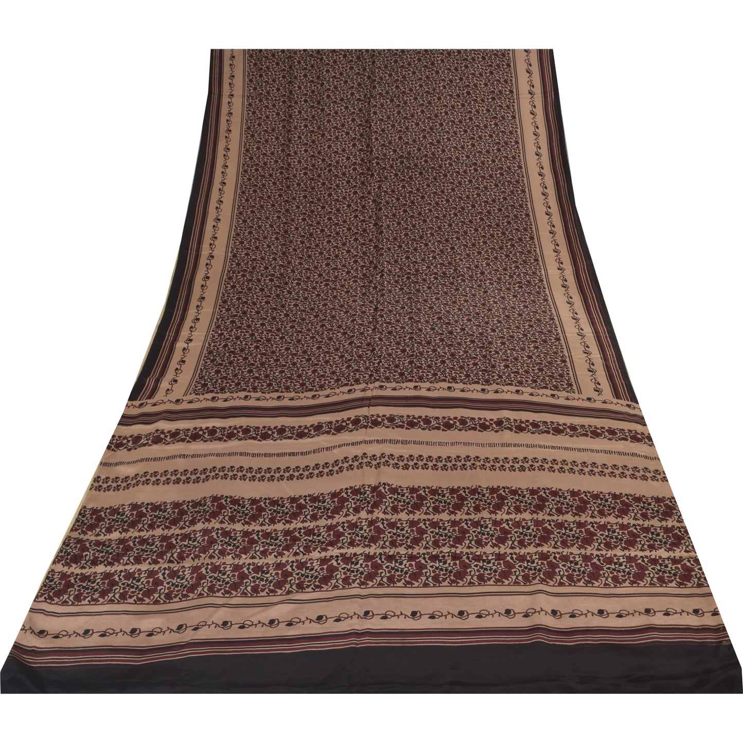 Sanskriti Vintage Sarees Dark Red Pure Crepe Silk Printed Sari 5+yd Craft Sustainable Fabric