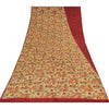 Sanskriti Vintage Sarees Red Pure Crepe Silk Hand Beaded Print Sari 5+yd Sustainable Fabric