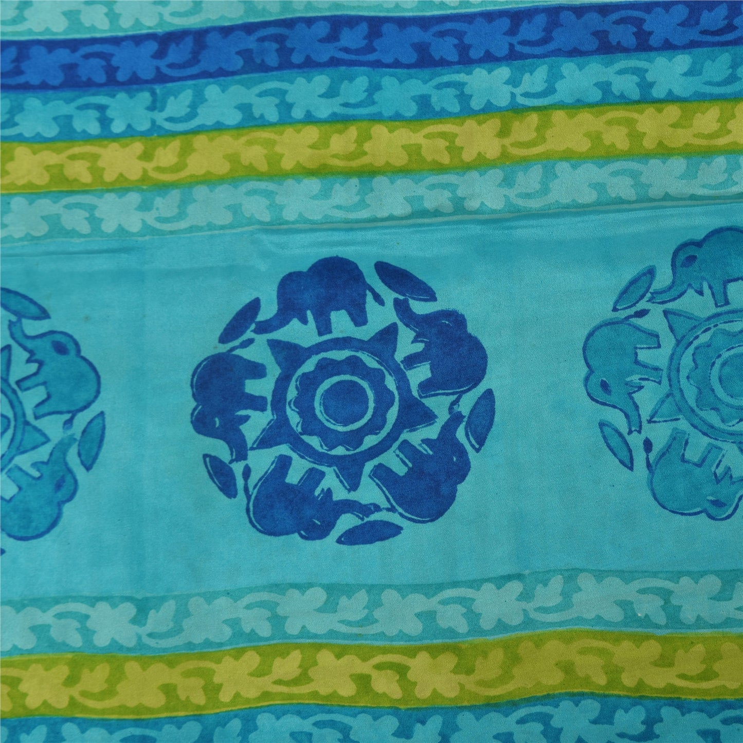 Sanskriti Vintage Sarees Black Pure Crepe Silk Printed Sari 5+yd Craft Sustainable Fabric