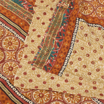 Sanskriti Vintage Sarees Embroidery Print Pure Crepe Silk Sari 5+yd Craft Sustainable Fabric