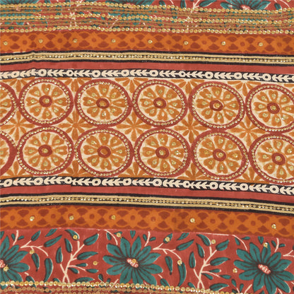 Sanskriti Vintage Sarees Embroidery Print Pure Crepe Silk Sari 5+yd Craft Sustainable Fabric