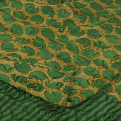 Sanskriti Vintage Sarees Green Pure Crepe Silk Printed Sari 5+yd Craft Sustainable Fabric