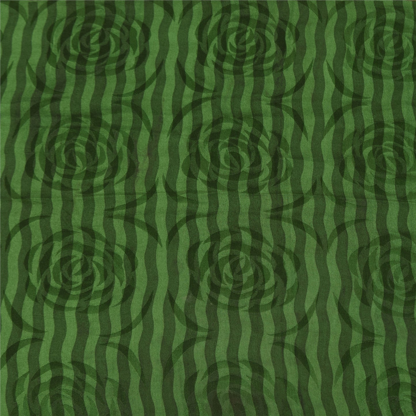 Sanskriti Vintage Sarees Green Pure Crepe Silk Printed Sari 5+yd Craft Sustainable Fabric