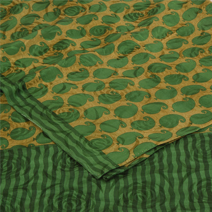 Sanskriti Vintage Sarees Green Pure Crepe Silk Printed Sari 5+yd Craft Sustainable Fabric