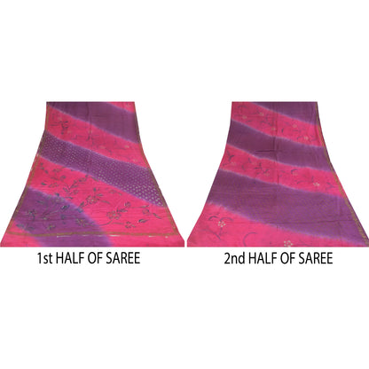 Sanskriti Vintage Sarees Pink/Purple Pure Crepe Sparkle Printed Sari 5+yd Sustainable Fabric