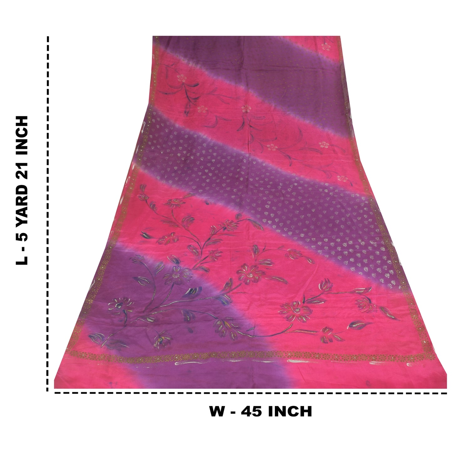 Sanskriti Vintage Sarees Pink/Purple Pure Crepe Sparkle Printed Sari 5+yd Sustainable Fabric