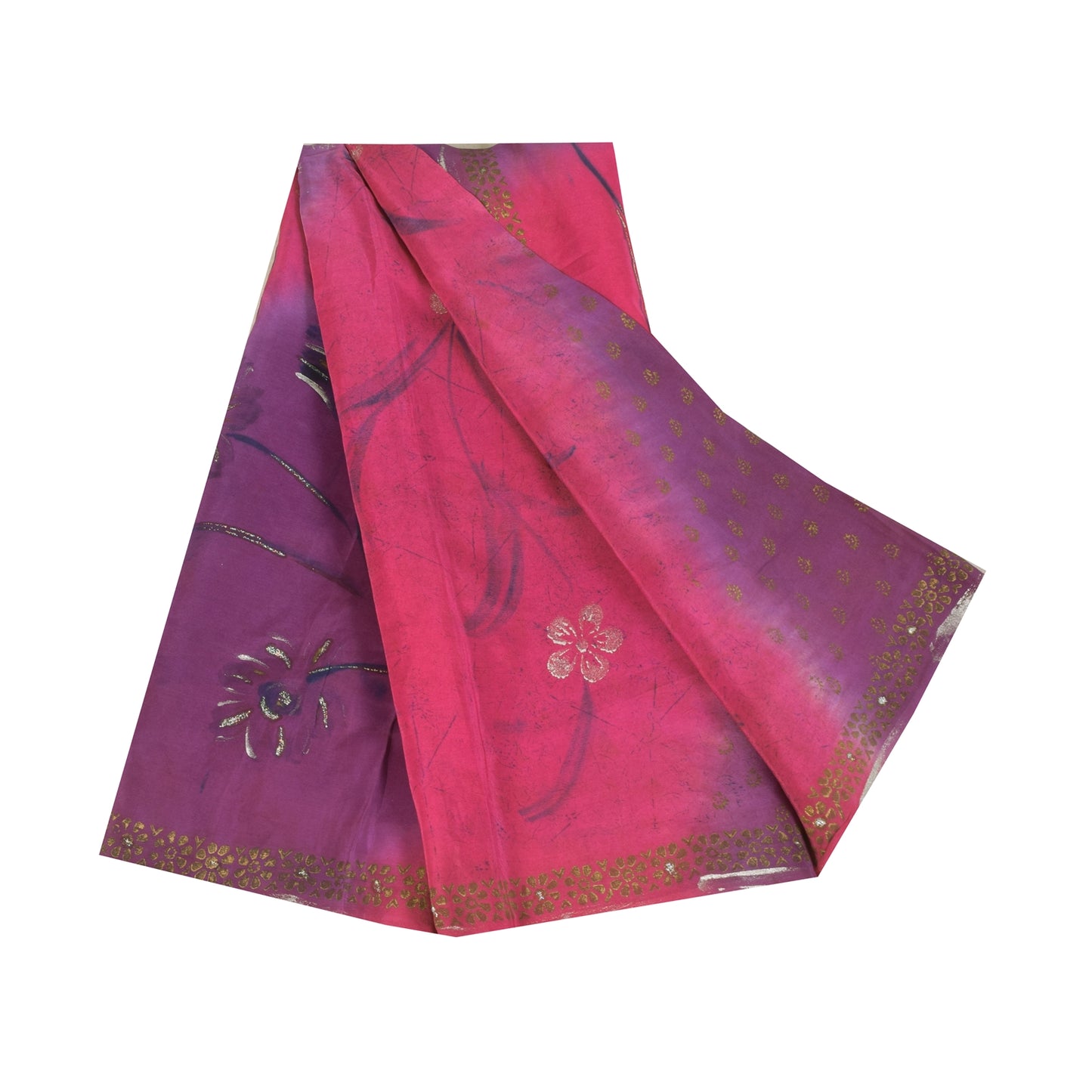 Sanskriti Vintage Sarees Pink/Purple Pure Crepe Sparkle Printed Sari 5+yd Sustainable Fabric