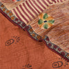 Sanskriti Vintage Sarees Orange Pure Crepe Silk Printed Sari 5+yd Craft Sustainable Fabric