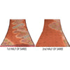 Sanskriti Vintage Sarees Orange Pure Crepe Silk Printed Sari 5+yd Craft Sustainable Fabric