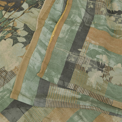 Sanskriti Vintage Sarees Multi Pure Crepe Silk Printed Sari 5+yd Craft Sustainable Fabric