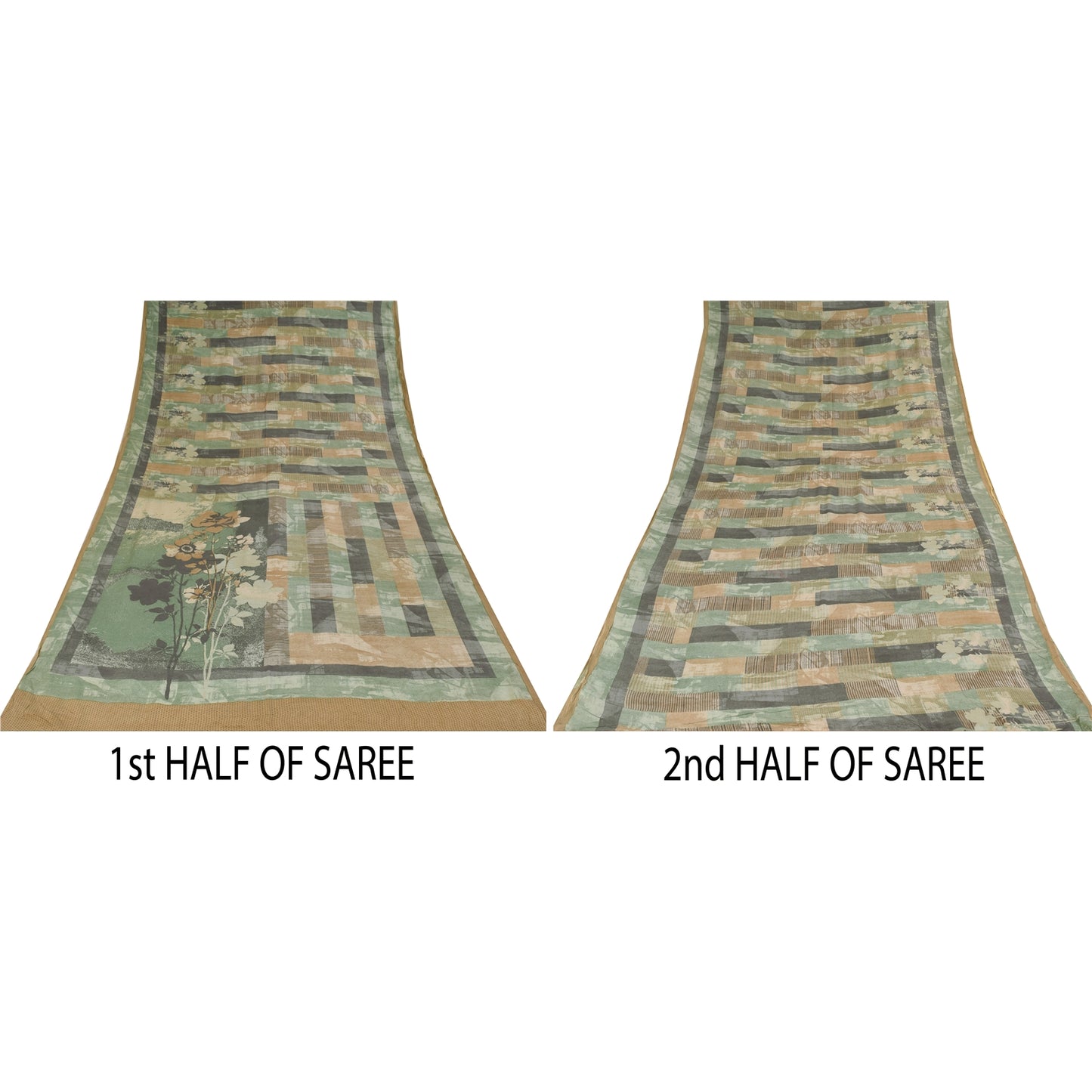 Sanskriti Vintage Sarees Multi Pure Crepe Silk Printed Sari 5+yd Craft Sustainable Fabric