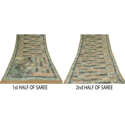 Sanskriti Vintage Sarees Multi Pure Crepe Silk Printed Sari 5+yd Craft Sustainable Fabric