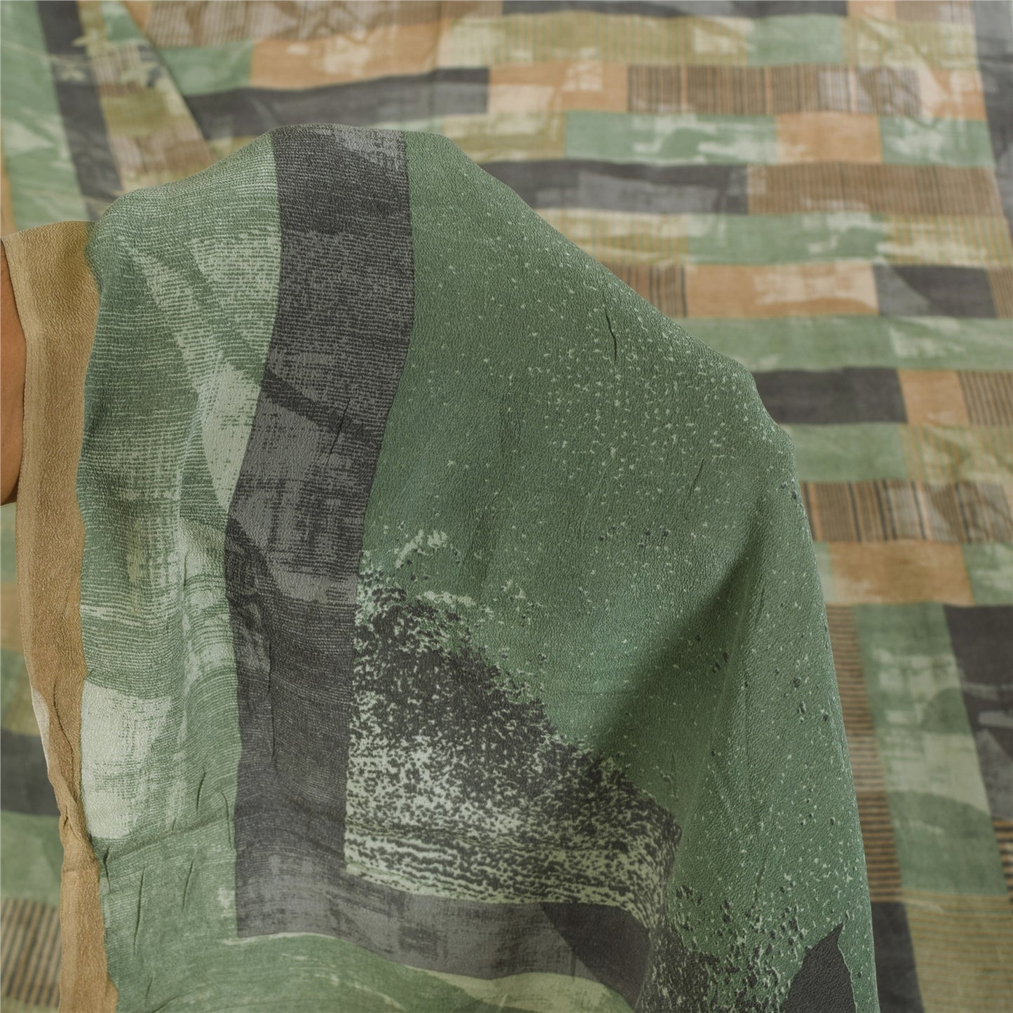 Sanskriti Vintage Sarees Multi Pure Crepe Silk Printed Sari 5+yd Craft Sustainable Fabric