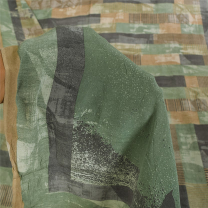 Sanskriti Vintage Sarees Multi Pure Crepe Silk Printed Sari 5+yd Craft Sustainable Fabric