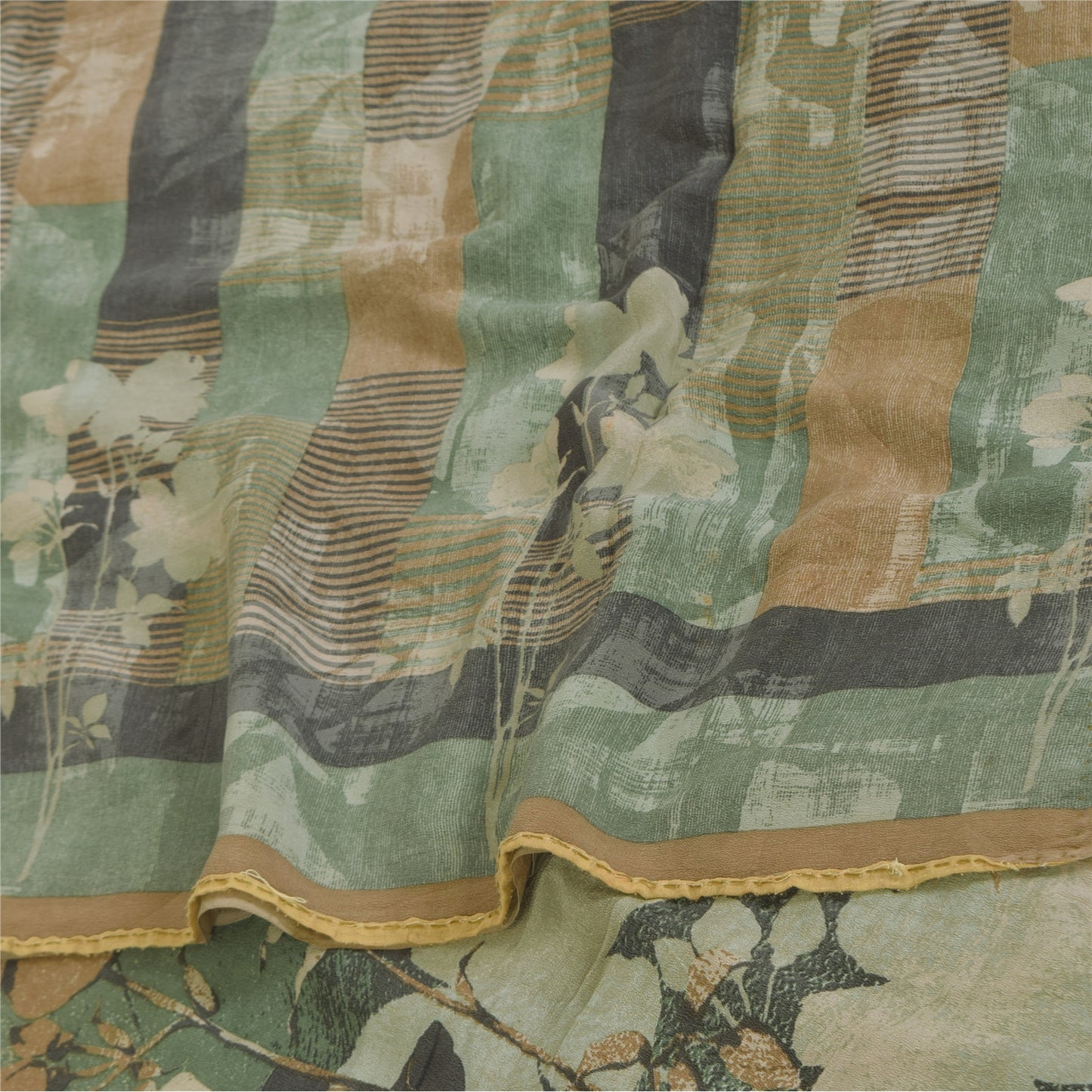 Sanskriti Vintage Sarees Multi Pure Crepe Silk Printed Sari 5+yd Craft Sustainable Fabric