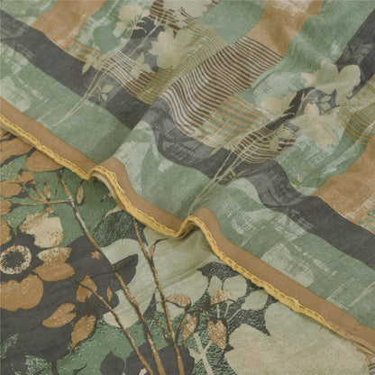 Sanskriti Vintage Sarees Multi Pure Crepe Silk Printed Sari 5+yd Craft Sustainable Fabric