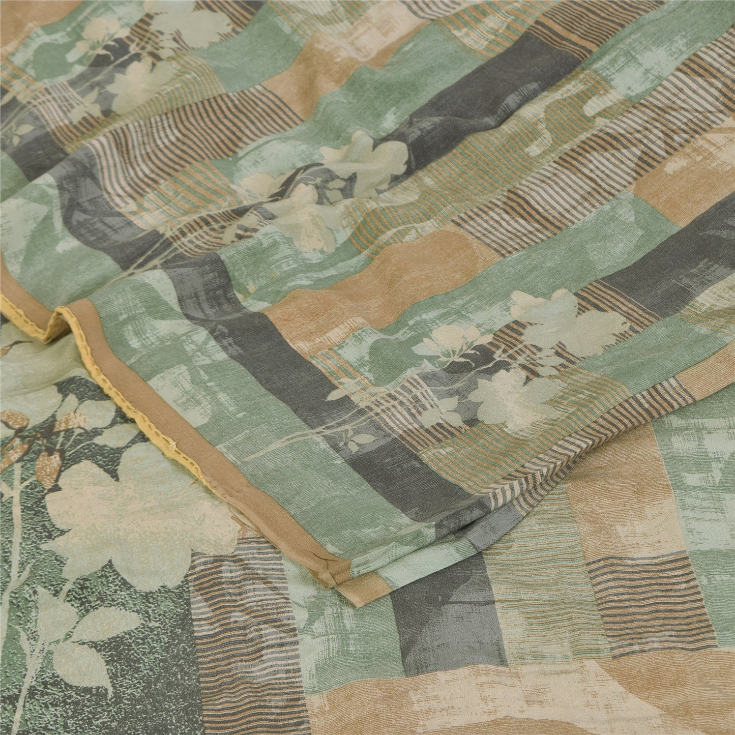 Sanskriti Vintage Sarees Multi Pure Crepe Silk Printed Sari 5+yd Craft Sustainable Fabric