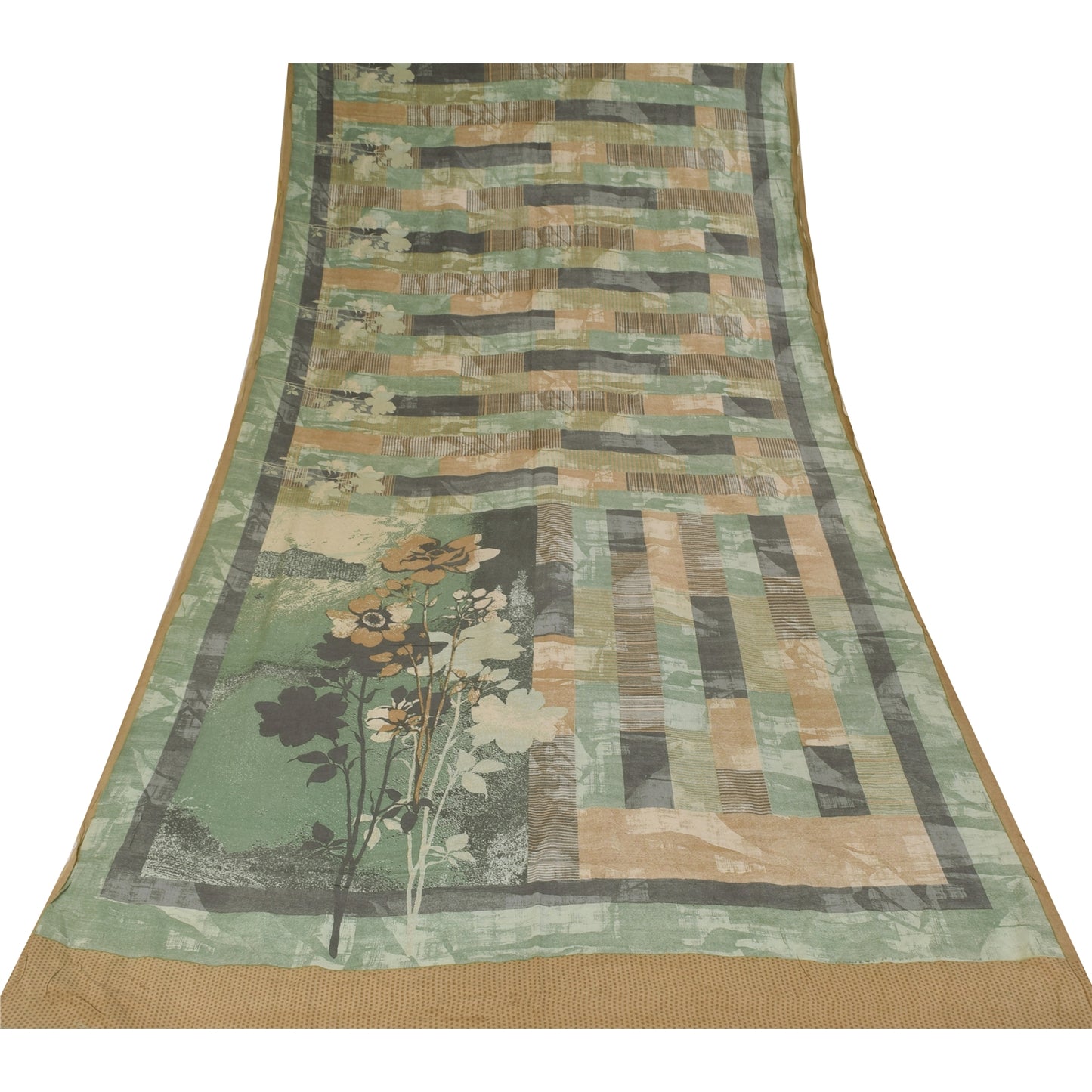 Sanskriti Vintage Sarees Multi Pure Crepe Silk Printed Sari 5+yd Craft Sustainable Fabric