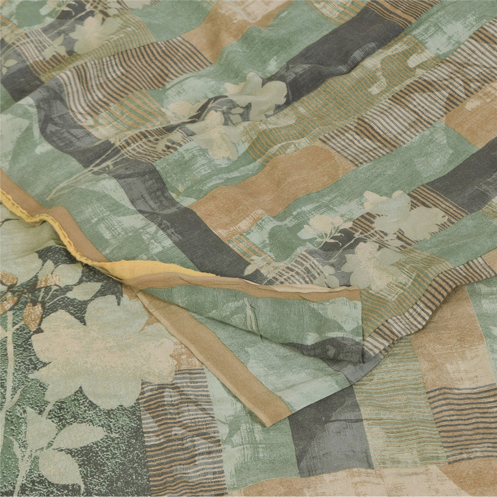 Sanskriti Vintage Sarees Multi Pure Crepe Silk Printed Sari 5+yd Craft Sustainable Fabric