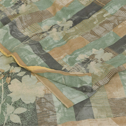 Sanskriti Vintage Sarees Multi Pure Crepe Silk Printed Sari 5+yd Craft Sustainable Fabric