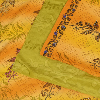 Сари в винтажном стиле на санскрите, зеленое/желтое, чистый креп, расшитый вручную бисером, сари, устойчивая ткань