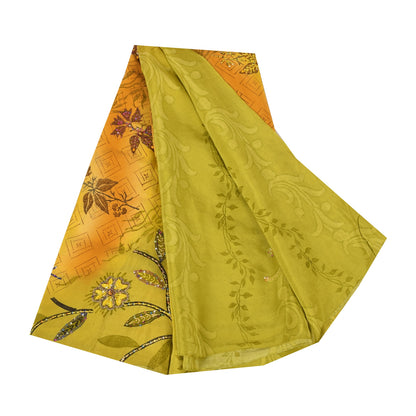 Сари в винтажном стиле на санскрите, зеленое/желтое, чистый креп, расшитый вручную бисером, сари, устойчивая ткань
