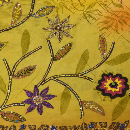 Сари в винтажном стиле на санскрите, зеленое/желтое, чистый креп, расшитый вручную бисером, сари, устойчивая ткань