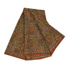 Санскритские винтажные сари из чистого крепа с вышивкой и принтом, коричневое сари, 5+ ярдов, устойчивая ткань