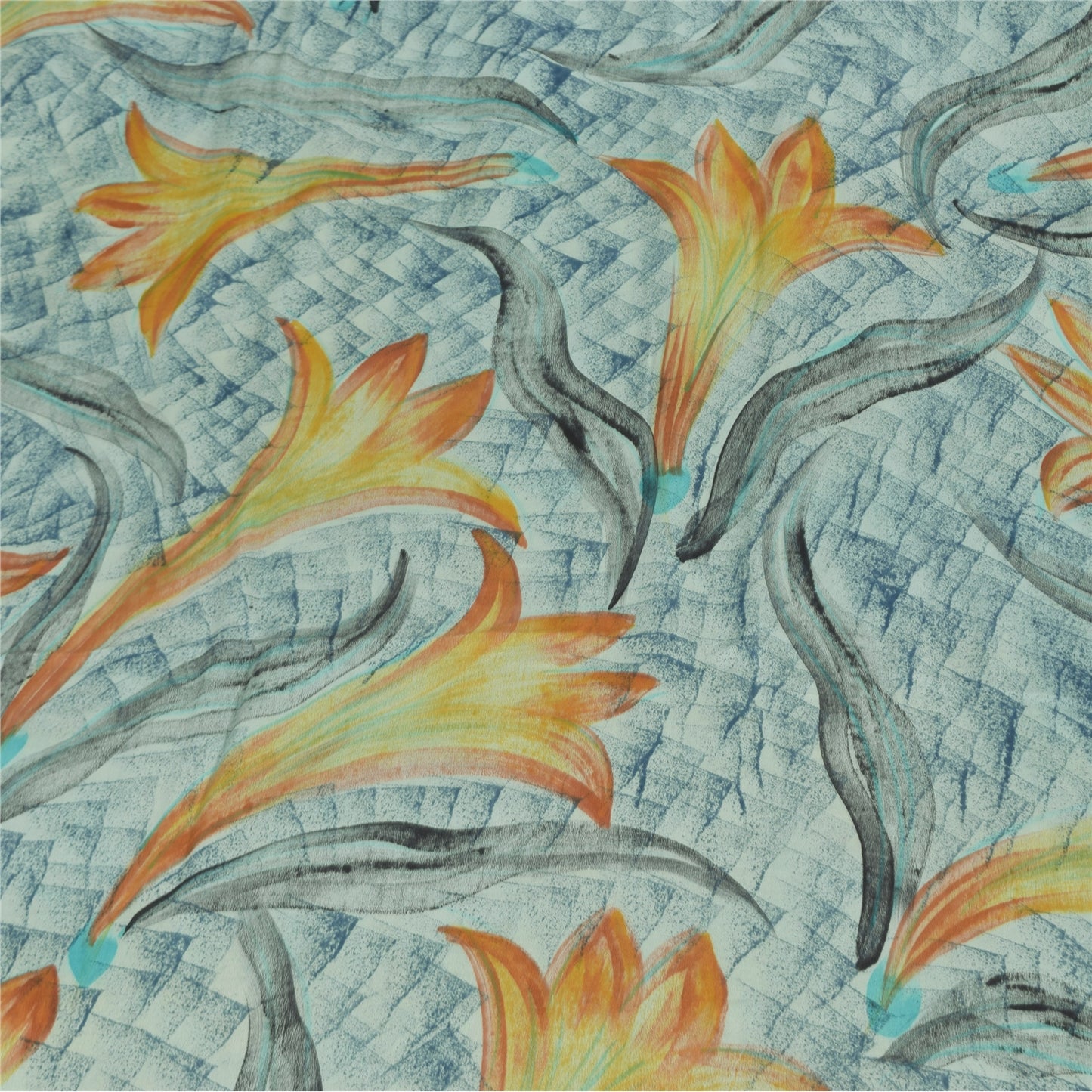 Sanskriti Vintage Sarees Blue Pure Crepe Silk Printed Sari 5+yd Craft Sustainable Fabric