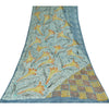 Sanskriti Vintage Sarees Blue Pure Crepe Silk Printed Sari 5+yd Craft Sustainable Fabric