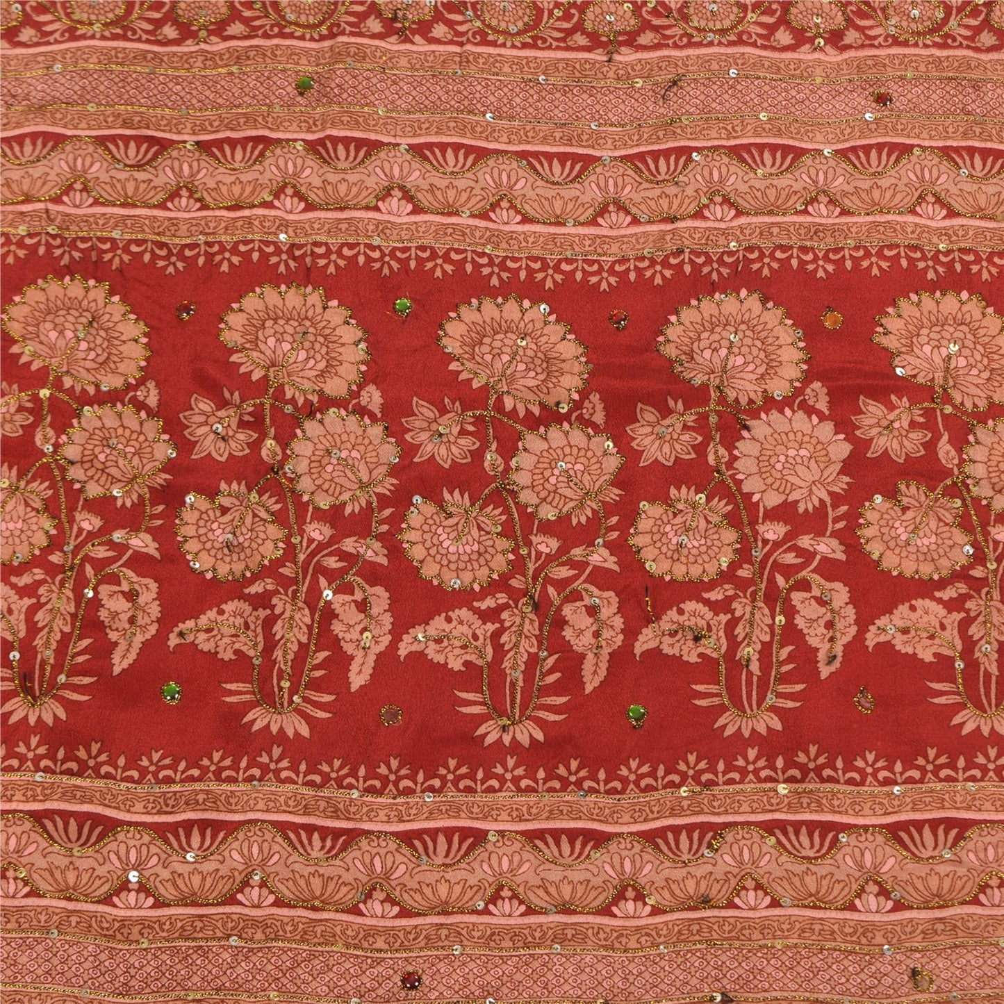 Sanskriti Vintage Sarees Rød/Pink Ren Crepe Trykt Broderet Sari Bæredygtigt Stof