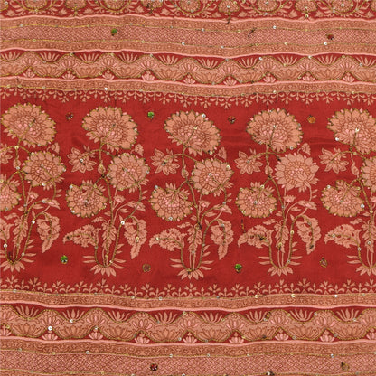Sanskriti Vintage Sarees Rød/Pink Ren Crepe Trykt Broderet Sari Bæredygtigt Stof