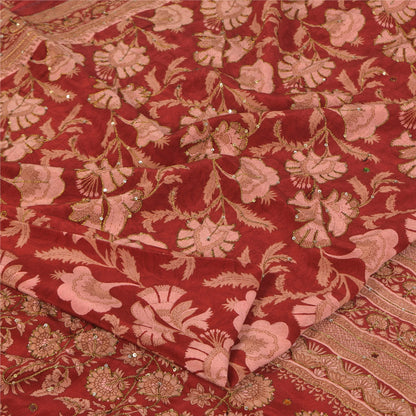 Sanskriti Vintage Sarees Rød/Pink Ren Crepe Trykt Broderet Sari Bæredygtigt Stof