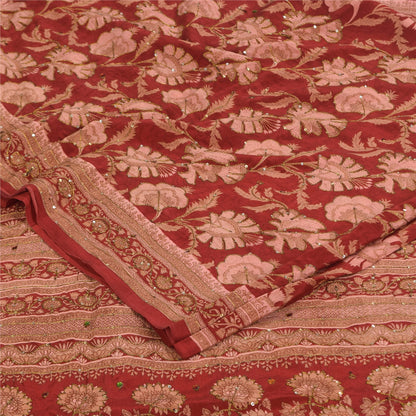 Sanskriti Vintage Sarees Rød/Pink Ren Crepe Trykt Broderet Sari Bæredygtigt Stof