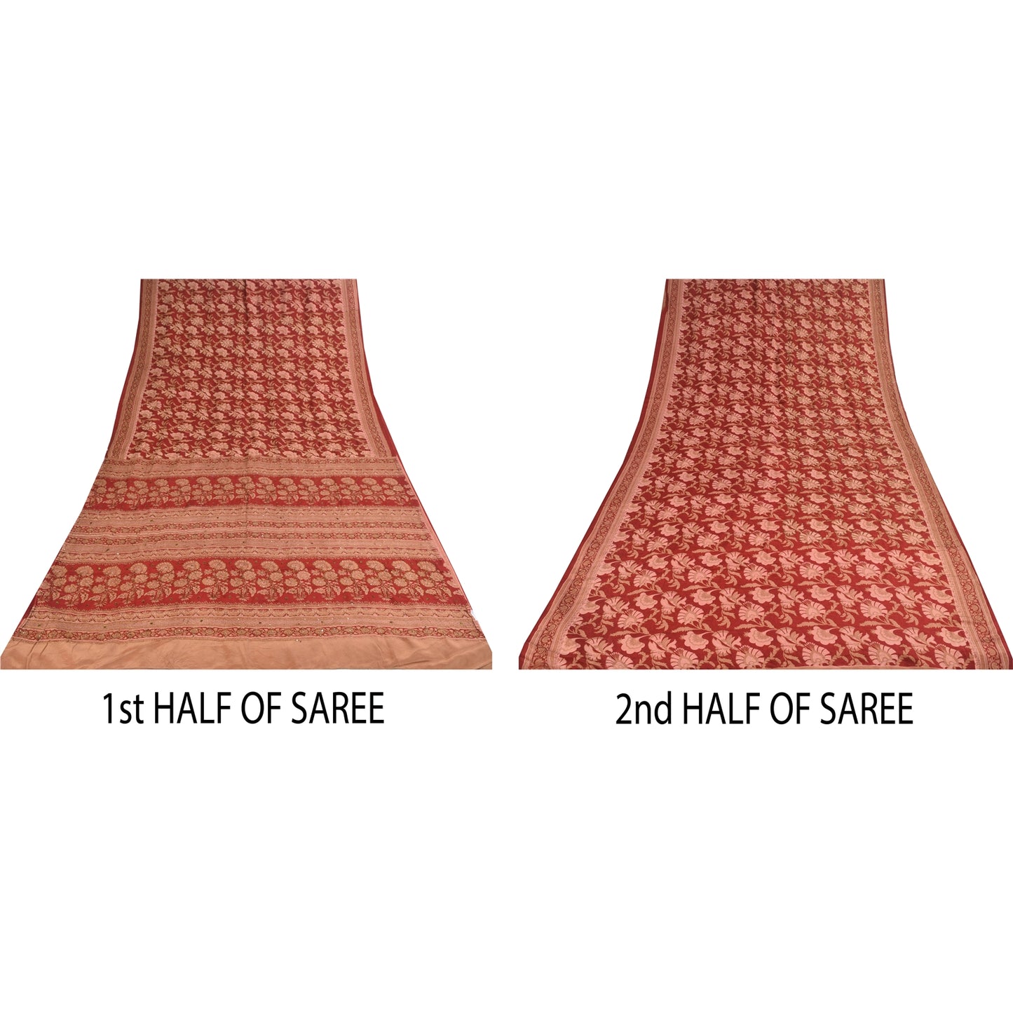 Sanskriti Vintage Sarees Rød/Pink Ren Crepe Trykt Broderet Sari Bæredygtigt Stof