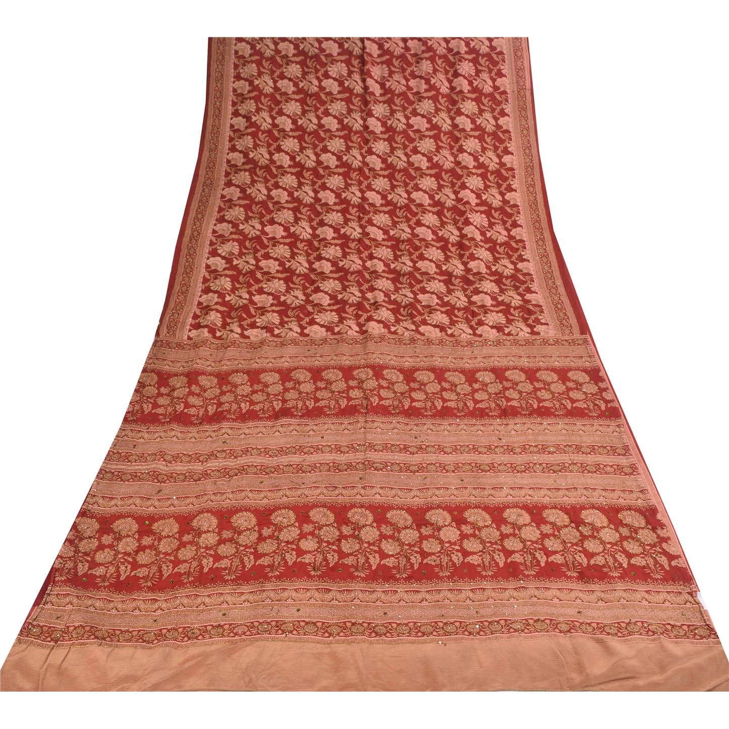 Sanskriti Vintage Sarees Rød/Pink Ren Crepe Trykt Broderet Sari Bæredygtigt Stof