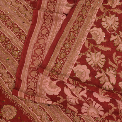 Sanskriti Vintage Sarees Rød/Pink Ren Crepe Trykt Broderet Sari Bæredygtigt Stof