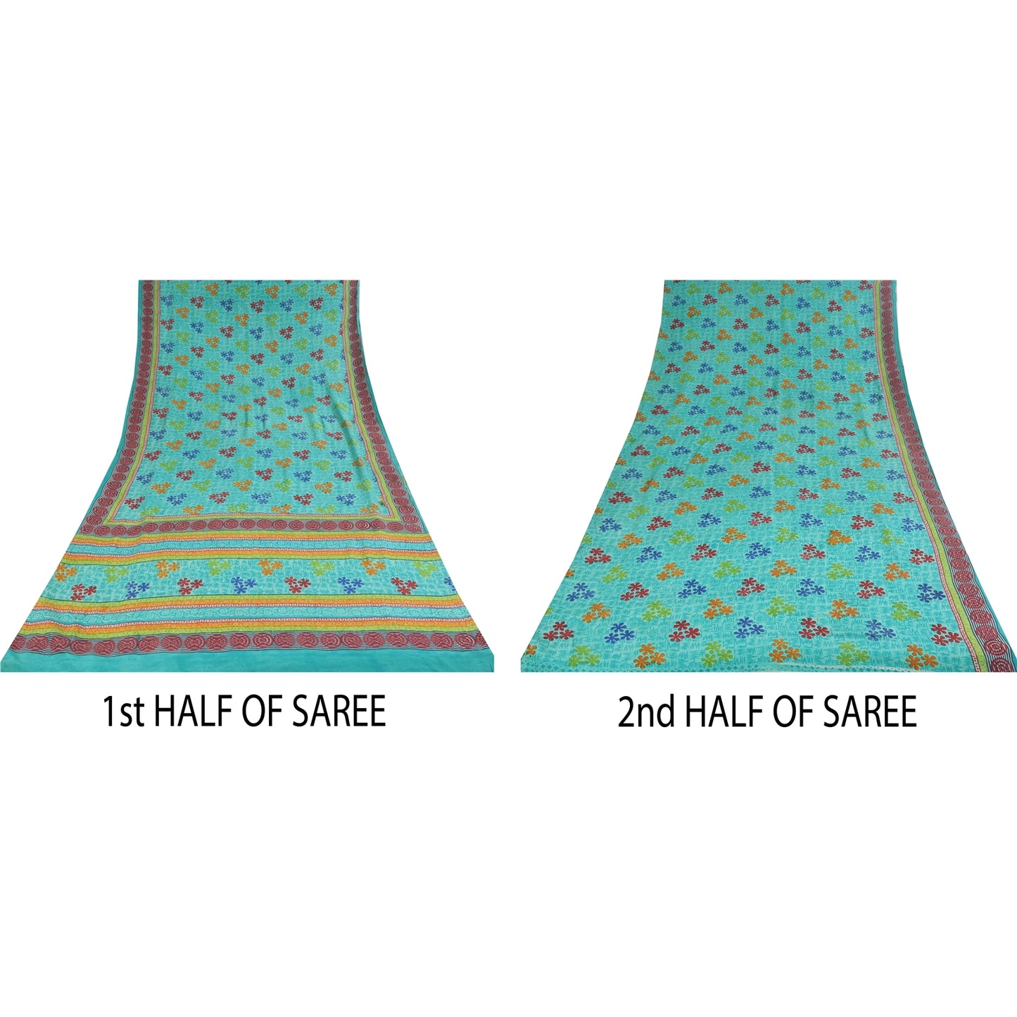 Sanskriti Vintage Sarees Blue Pure Crepe Silk Printed Sari 6+yd Craft Sustainable Fabric