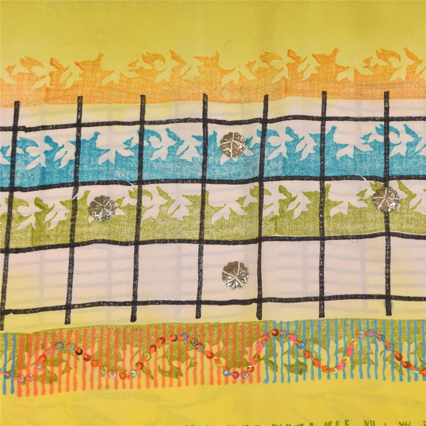 Sanskriti Vintage Sarier Gul Ren Crepe Silke Trykt Sari 5+ yard Håndværk Bæredygtigt Stoff