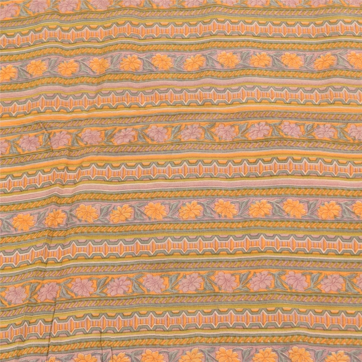 Sanskriti Vintage Sarees Multi Pure Crepe Silk Printed Sari 5+yd Craft Sustainable Fabric