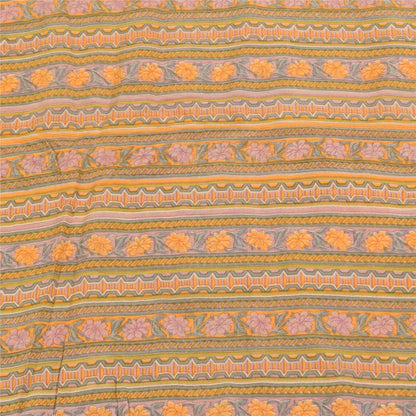 Sanskriti Vintage Sarees Multi Pure Crepe Silk Printed Sari 5+yd Craft Sustainable Fabric