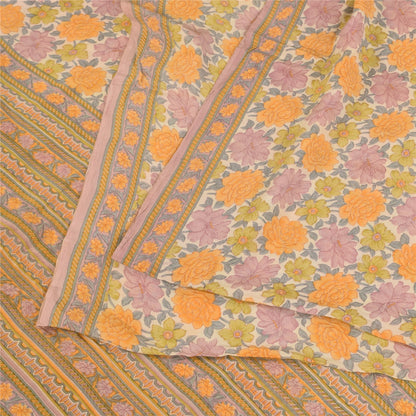 Sanskriti Vintage Sarees Multi Pure Crepe Silk Printed Sari 5+yd Craft Sustainable Fabric