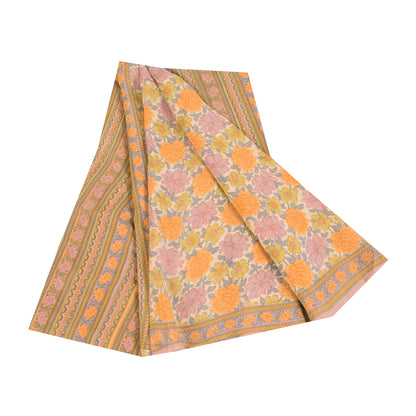 Sanskriti Vintage Sarees Multi Pure Crepe Silk Printed Sari 5+yd Craft Sustainable Fabric
