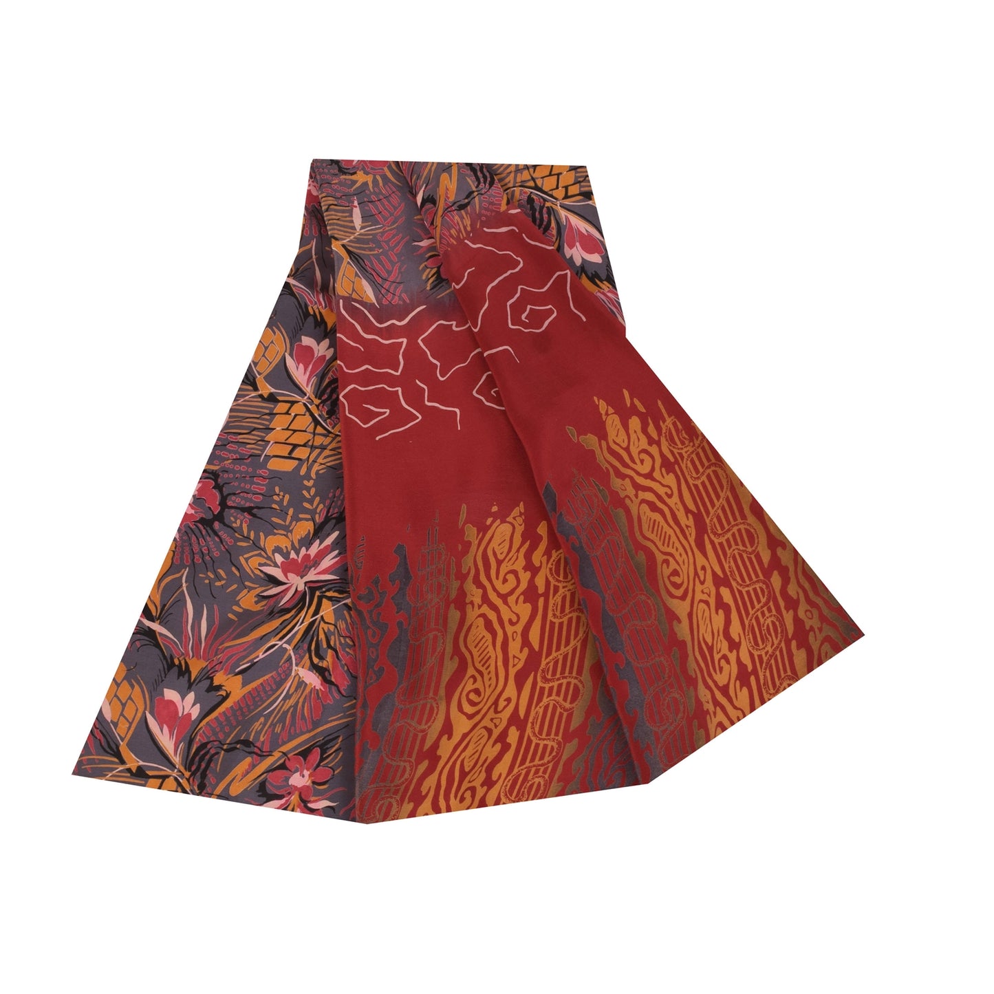 Sanskriti Vintage Sarees Red Pure Crepe Silk Printed Sari 5+yd Craft Fabric