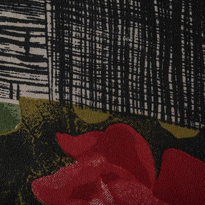 Sanskriti Vintage Saree Black Pure Crepe Silk Digital Print Sari 5.5Yard Fabric